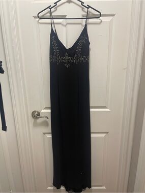 Morgan & Co. Black Beaded Backless Slip Gown